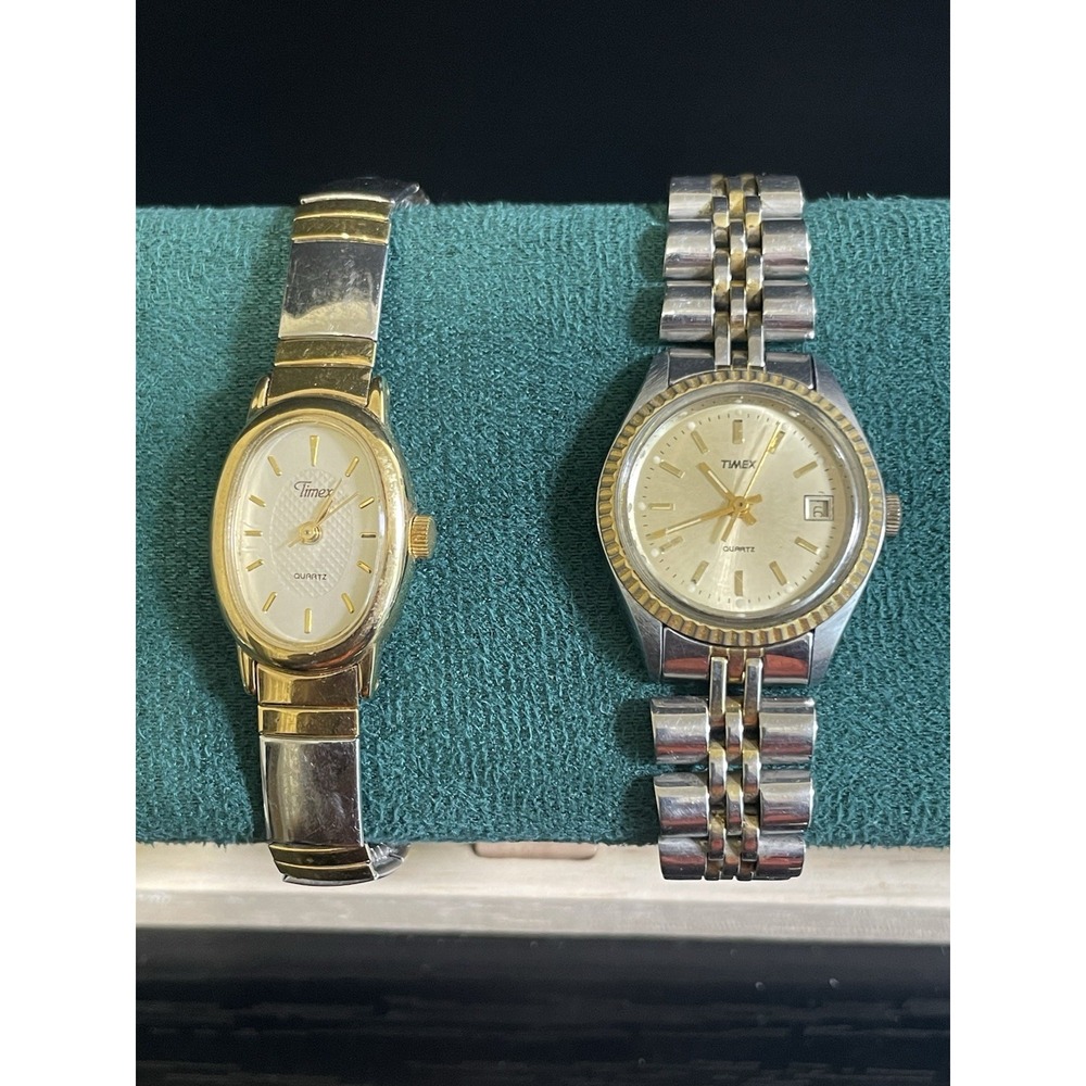 Timex Ladies Quartz Watch Lot of 2 Gold & Silver Tone Not Working Parts